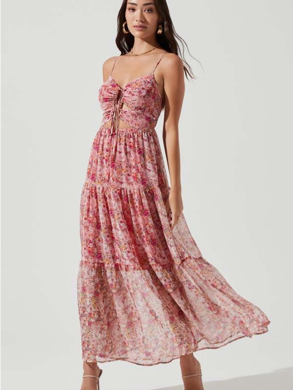 Astr Pink Floral Tie-Front Maxi Dress